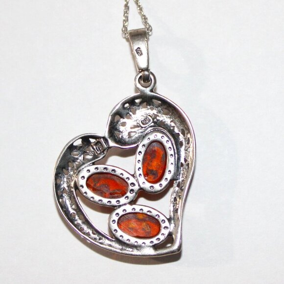 Sterling Silver Amber Heart Necklace - Picture 2 of 7